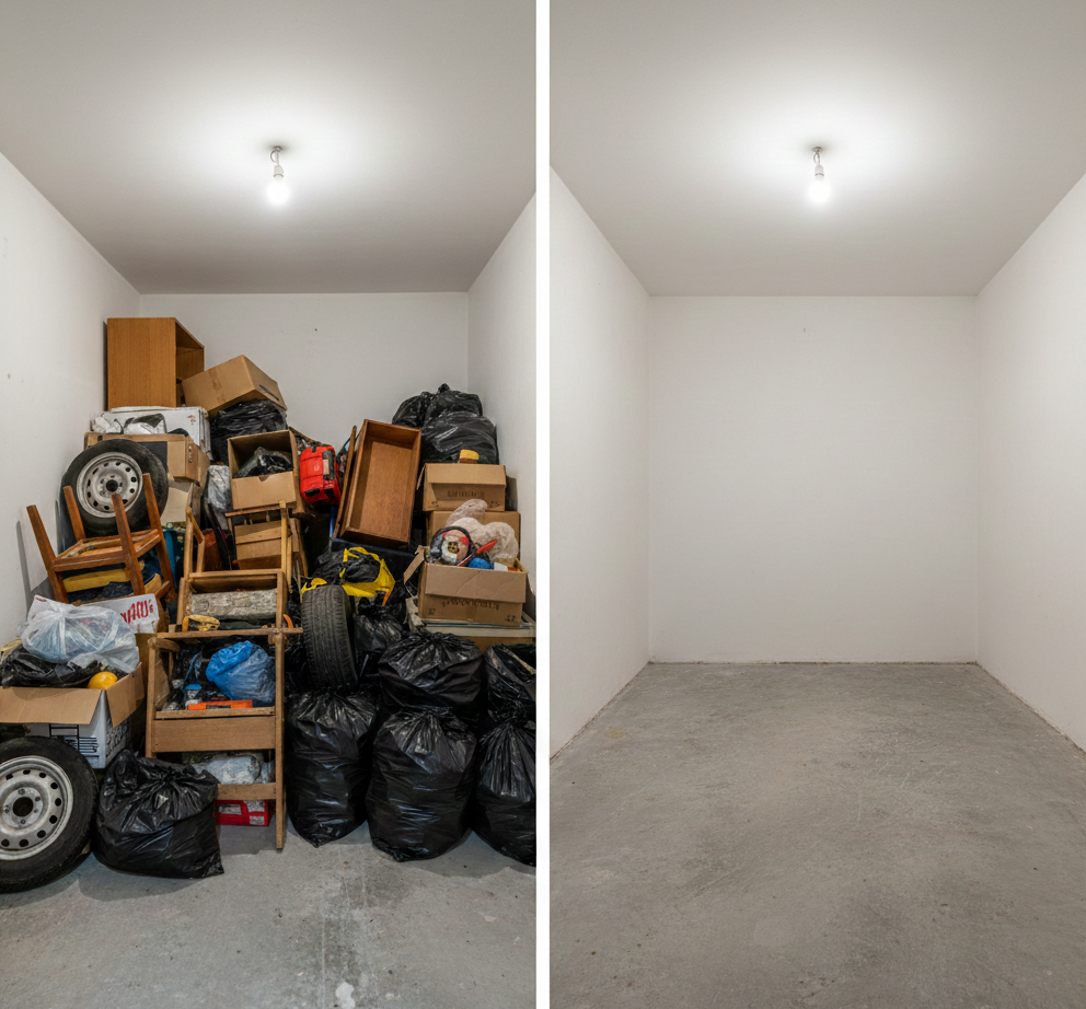 Ukázka vyklízení - před a po